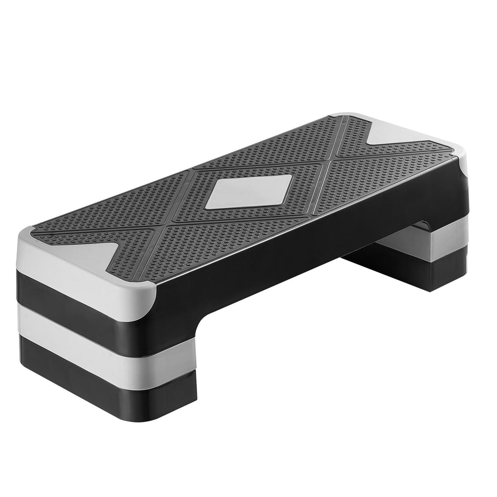 Aerobic Exercise Step Platform, 28-Inch Workout Aerobic Stepper, Height Adjustable Fitness Training Step Deck Trainer with 4 Risers, Non-Slip Surface Bench for Home Gym Cardio Strength, Gray