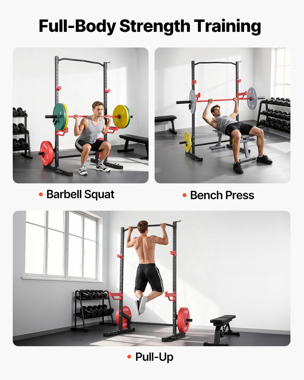 Power Cage Squat Rack, Multifunctional Power Rack Home Gym, 1000LBS Strength Training Workout Equipment with 4 Band Pegs, Adjustable J-Hooks & Safety Bars for Barbell Squat Bench Press Pull-Up