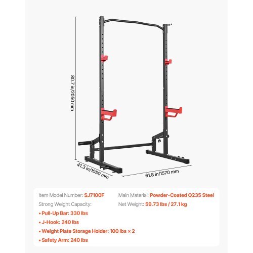 Power Cage Squat Rack, Multifunctional Power Rack Home Gym, 1000LBS Strength Training Workout Equipment with 4 Band Pegs, Adjustable J-Hooks & Safety Bars for Barbell Squat Bench Press Pull-Up