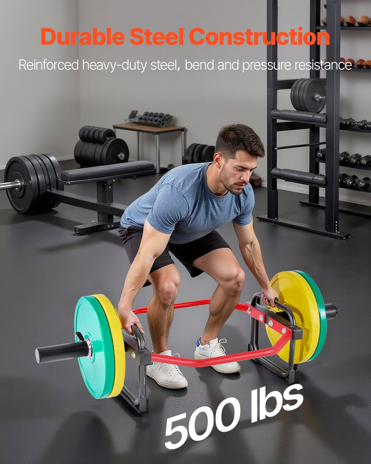 Trap Bar Hex Bar, 2-Inch Hex Barbell, 500 LBS Capacity Shrug Bars, Weightlifting and Strength Training Equipment, Home Gym for Squats, Deadlifts, Shoulder Presses, Red