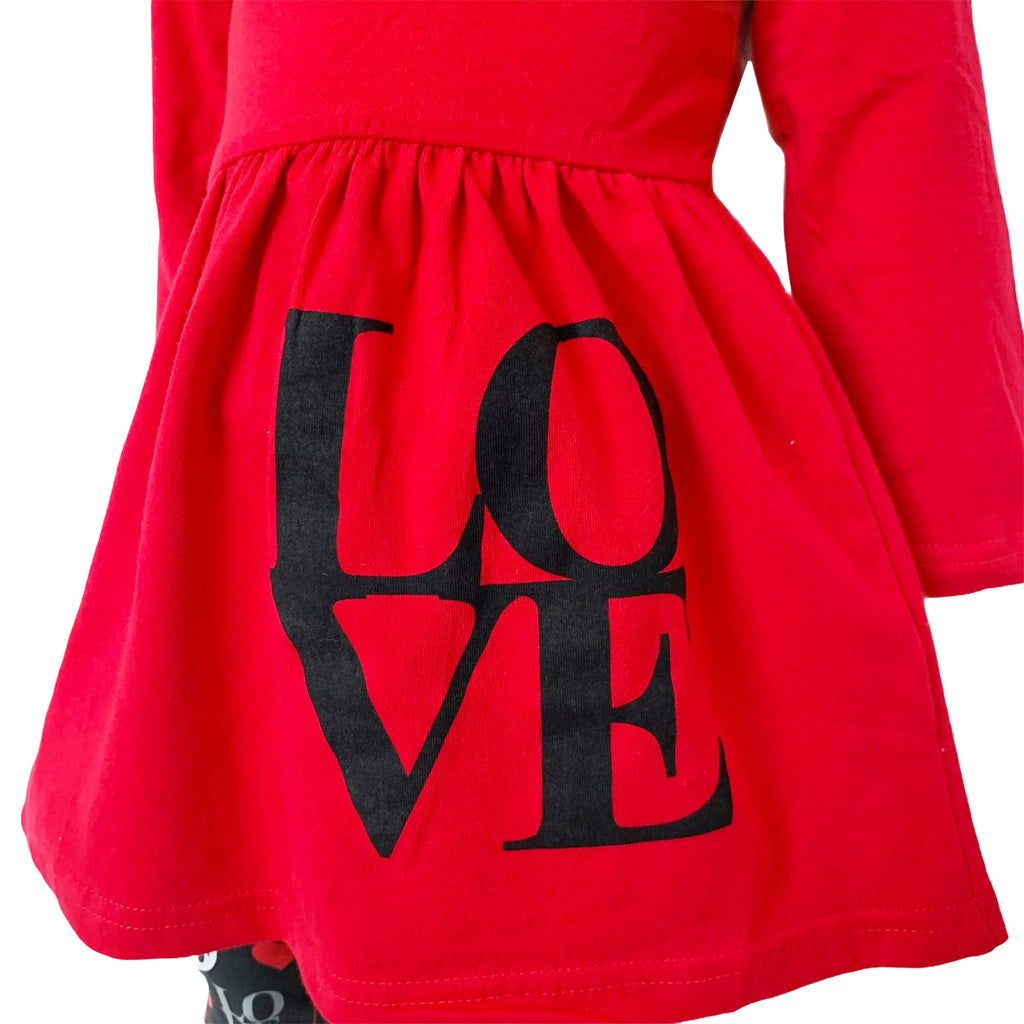 Girls Valentine's Day LOVE Red Long Sleeve Tunic Leggings & Scarf Clothing Set-1