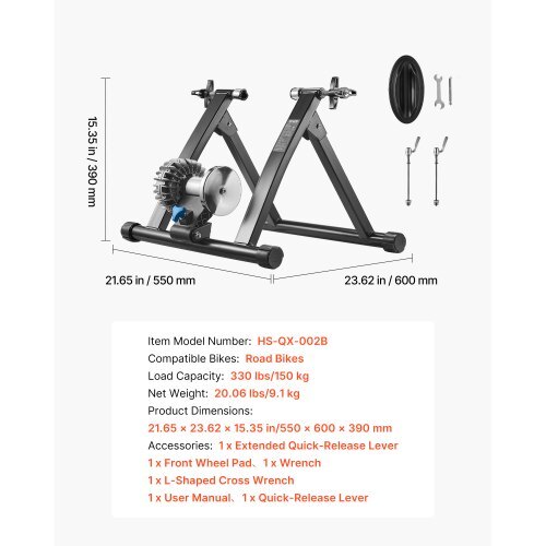 Bike Trainer, 26-29 Inch & 700C Wheels, Foldable Fluid Bicycle Stationary Trainer Stand for Indoor Exercise Riding with Quick Release Skewer & Front Wheel Riser Block, Fits Road Bikes, Black