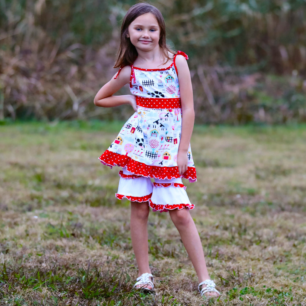 AnnLoren Little & Big Girls Farm Animals Dress and Capri Ruffle Leggings Outfit-1