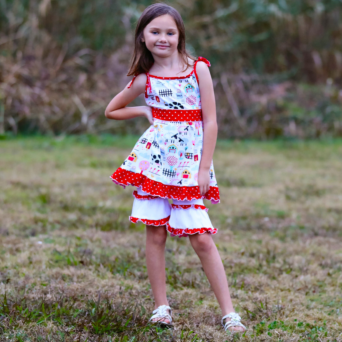AnnLoren Little & Big Girls Farm Animals Dress and Capri Ruffle Leggings Outfit-1