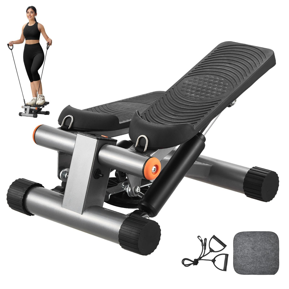 Stair Stepper, Mini Stepper for Exercise at Home, Hydraulic Fitness Stepper with Resistance Bands, Full Body Workout Cardio Equipment, Stair Climber with LCD Monitor, 330LBS Load Capacity