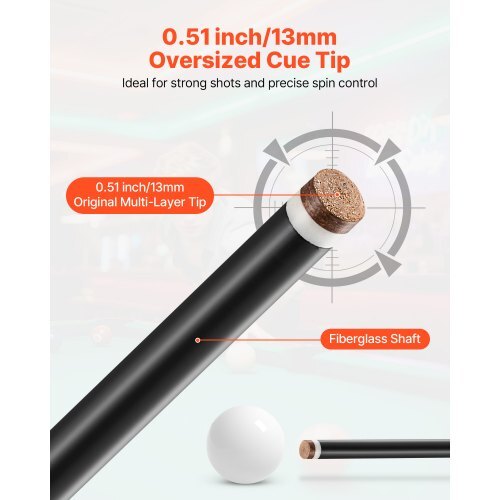 Pool Cue, 1 Piece Pool Stick, 58 inch & 21 oz Fiberglass Titanium Composite Billiard Pools Cue Stick with Multi-Layer Tip, Cues Sticks for Professional Pool Table, Bar, Home Pool Games, Office
