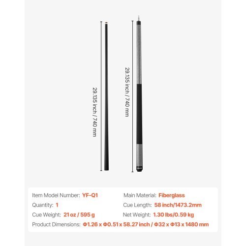 Pool Cue, 1 Piece Pool Stick, 58 inch & 21 oz Fiberglass Titanium Composite Billiard Pools Cue Stick with Multi-Layer Tip, Cues Sticks for Professional Pool Table, Bar, Home Pool Games, Office