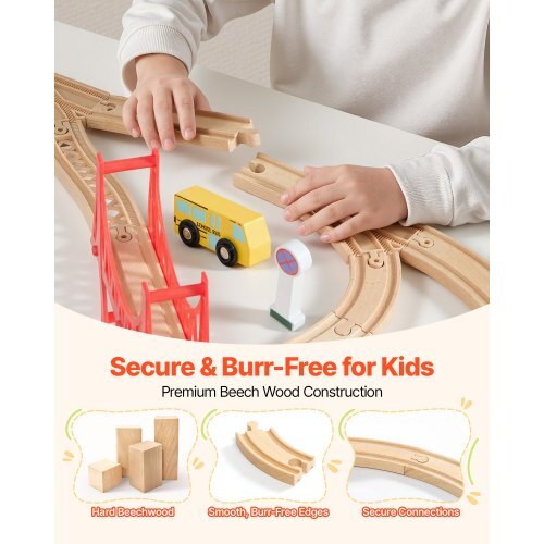 113PCS Wooden Train Set, for Kids Ages 3-8, Wood Train Track Toy with Storage Box, City Scene Railway Playset, Compatible with Major Brands, Christmas Birthday Toy for Toddlers Boys and Girls