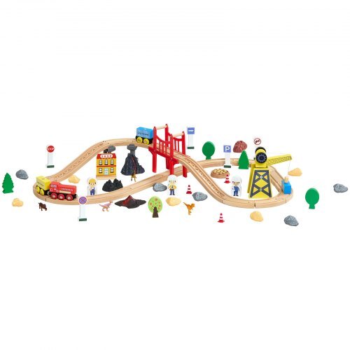70PCS Wooden Train Set, with Magnetic Crane, Wood Train Track Toy for Kids Ages 3-8, Construction Crane Railway Set, Compatible with Major Brands, Christmas Birthday Toy for Toddlers Boys Girls