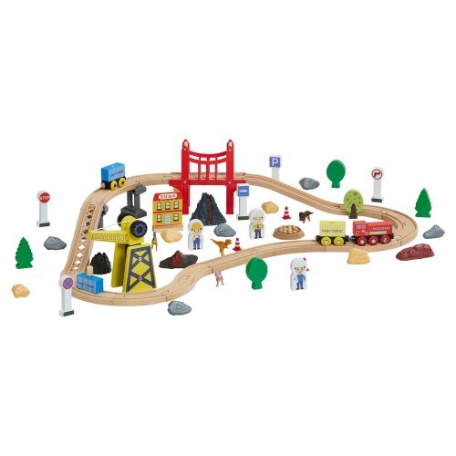 70PCS Wooden Train Set, with Magnetic Crane, Wood Train Track Toy for Kids Ages 3-8, Construction Crane Railway Set, Compatible with Major Brands, Christmas Birthday Toy for Toddlers Boys Girls