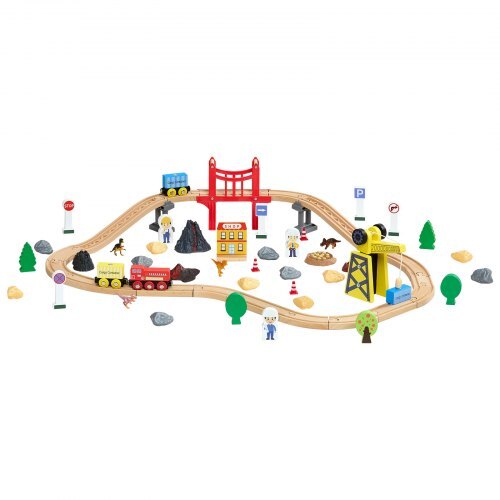 70PCS Wooden Train Set, with Magnetic Crane, Wood Train Track Toy for Kids Ages 3-8, Construction Crane Railway Set, Compatible with Major Brands, Christmas Birthday Toy for Toddlers Boys Girls