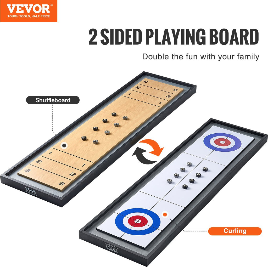 Shuffleboard and Curling 2 in 1 Board Games, 45" Portable Tabletop Set, Two Sided Tabletop Shuffleboard with 8 Rolling Pucks, Shuffleboard and Curling Combo Game Set for Kids and Family