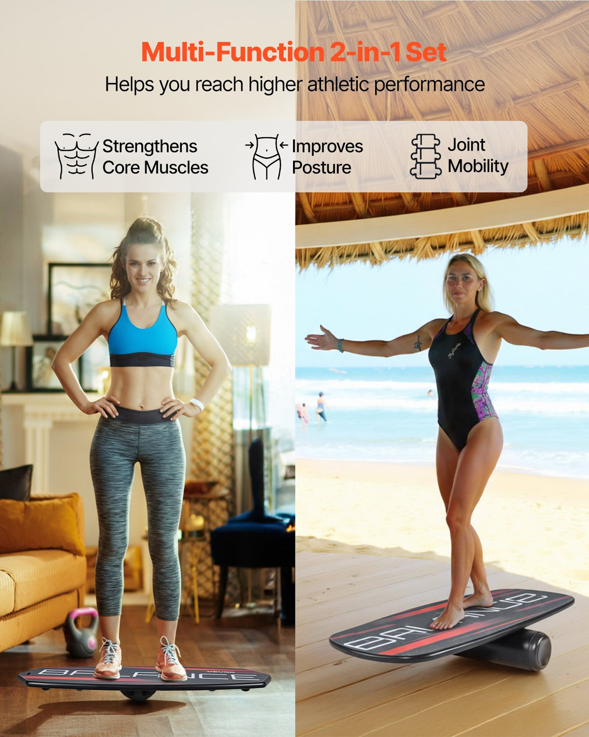 Balance Board, 3-Level Height Adjustable Wobble Board Trainer for Adults, Premium Wooden Balance Training Equipment, with Roller, Magnetic Stoppers, Storage Rack, for Core Workouts, Surf Trainer
