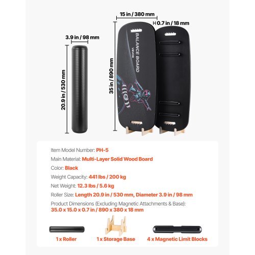 Balance Board, 2-in-1 Wobble Board Trainer for Adults, Premium Wooden Balance Training Equipment, with Roller, Magnetic Stoppers, Storage Rack, for Core Workouts, Surf Trainer & Physical Therapy