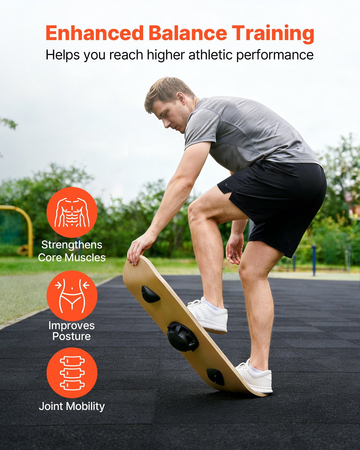 Balance Board, Wobble Board Trainer for Adults 3-Level Adjustable Base, Premium Wooden Balance Training Equipment, Slip-Resistant Surface for Core Workout, Standing Desk Exercise, Home Gym, Yoga