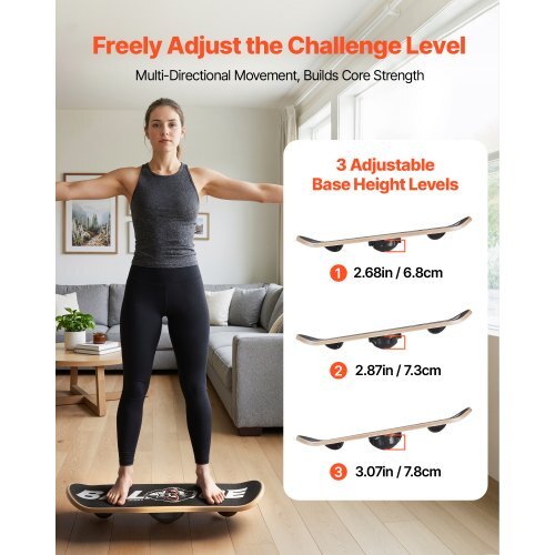 Balance Board, Wobble Board Trainer for Adults 3-Level Adjustable Base, Premium Wooden Balance Training Equipment, Slip-Resistant Surface for Core Workout, Standing Desk Exercise, Home Gym, Yoga