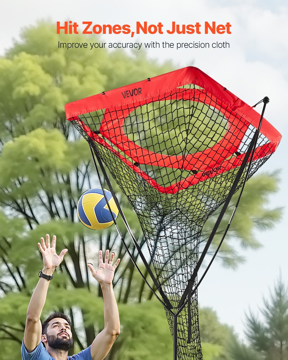 Volleyball Setter Training Equipment, Angle and Height Adjustable Volleyball Trainer, Portable Practice Net with Steel Base, Carrying Bag, Indoor Outdoor Target Net for Serving Spiking Setting