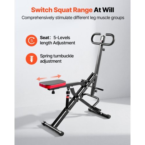 Squat Machine, Deep Squat Rowing Machine for Home, Easy Setup & Foldable Exercise Equipment, Glute Trainer Machine with 12-Gear Adjustable Resistance, Glutes & Leg Home Workout Machine, Black