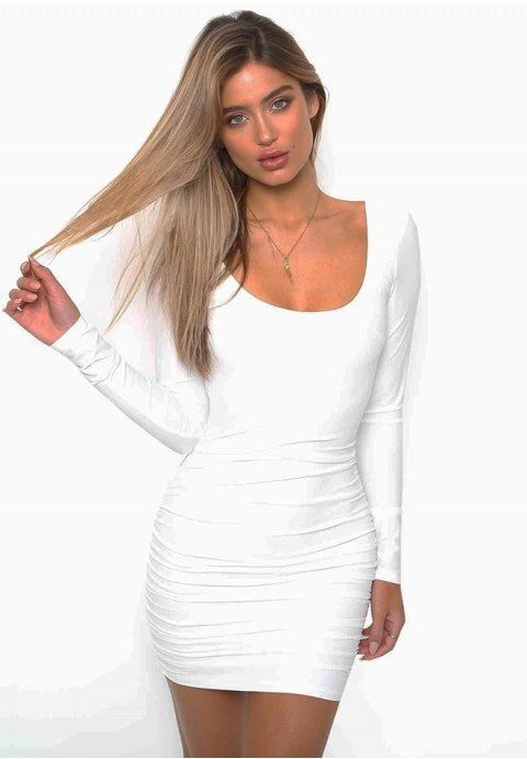 Sexy Backless Long Sleeve Bodycon Clubwear Midi Dress