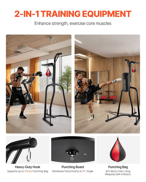 2 in 1 Punching Bag Stand, Steel Heavy Duty Workout Equipment, Adjustable Height Boxing Punching Bag and Speed Bag Stand, Freestanding Sandbag Rack, Holds Up to 140 lbs, for Home Gym Fitness