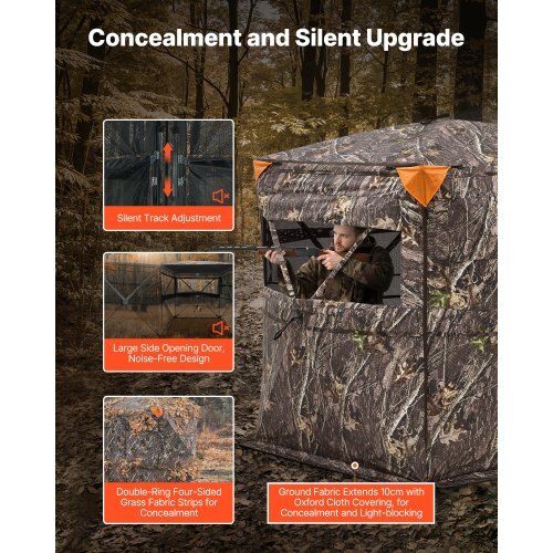 Hunting Blind, 2-3 Person See Through Ground Blinds with Carrying Bag, 360 Degree Portable Camouflage Tent, Durable Concealed Shelter with Silent Side Door and Window, for Turkey and Deer
