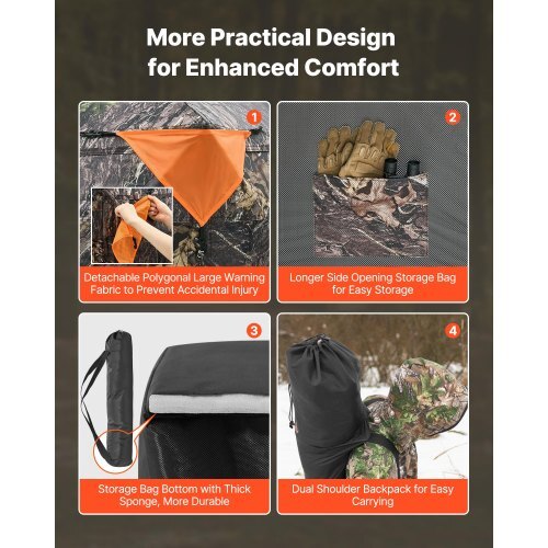 Hunting Blind, 2-3 Person See Through Ground Blinds with Carrying Bag, 360 Degree Portable Camouflage Tent, Durable Concealed Shelter with Silent Side Door and Window, for Turkey and Deer