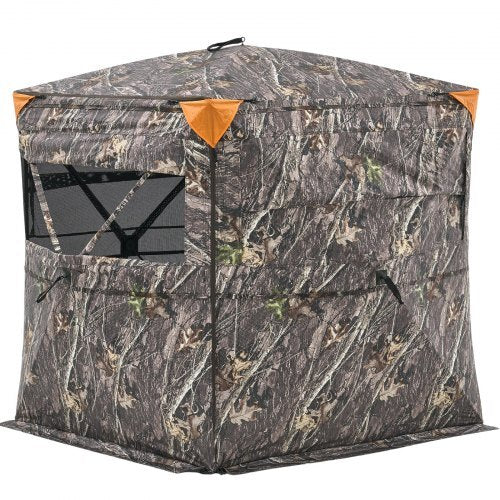 Hunting Blind, 2-3 Person See Through Ground Blinds with Carrying Bag, 360 Degree Portable Camouflage Tent, Durable Concealed Shelter with Silent Side Door and Window, for Turkey and Deer