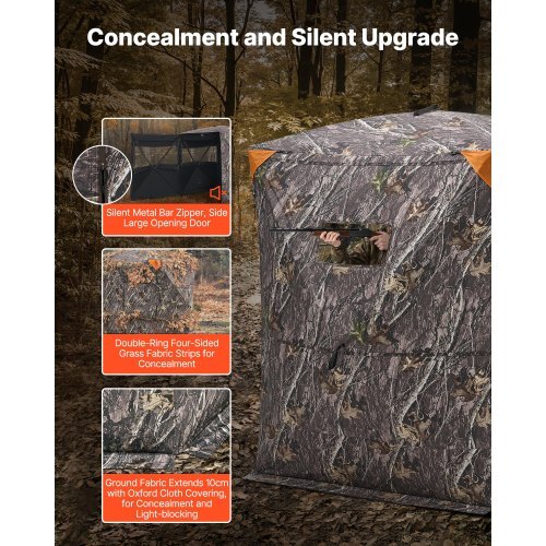 Hunting Blind, 2-3 Person Thermal Ground Blinds with Tri-Leg Chair and Carrying Bag, Portable Camouflage Tent, Durable Concealed Shelter with Silent Zipper Door and Window, for Turkey Deer