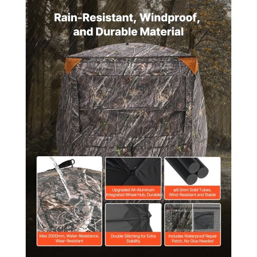 Hunting Blind, 2-3 Person Thermal Ground Blinds with Tri-Leg Chair and Carrying Bag, Portable Camouflage Tent, Durable Concealed Shelter with Silent Zipper Door and Window, for Turkey Deer