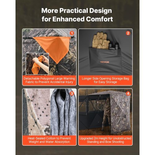 Hunting Blind, 2-3 Person Thermal Ground Blinds with Tri-Leg Chair and Carrying Bag, Portable Camouflage Tent, Durable Concealed Shelter with Silent Zipper Door and Window, for Turkey Deer