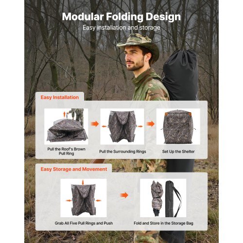Hunting Blind, 2-3 Person Thermal Ground Blinds with Tri-Leg Chair and Carrying Bag, Portable Camouflage Tent, Durable Concealed Shelter with Silent Zipper Door and Window, for Turkey Deer