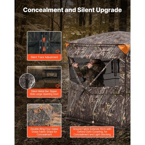 Hunting Blind, 4-5 Person See Through Ground Blinds with Carrying Bag, 360 Degree Portable Camouflage Tent, Durable Concealed Shelter with Silent Zipper Door and Window, for Turkey and Deer