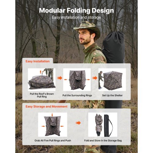Hunting Blind, 4-5 Person See Through Ground Blinds with Carrying Bag, 360 Degree Portable Camouflage Tent, Durable Concealed Shelter with Silent Zipper Door and Window, for Turkey and Deer