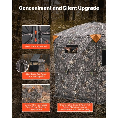 Hunting Blind, 6-7 Person Ground Blinds with Carrying Bag, Portable Camouflage Tent, Reinforced Durable Concealed Shelter with Silent Zipper Door and Window, for Turkey and Deer