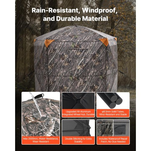 Hunting Blind, 6-7 Person Ground Blinds with Carrying Bag, Portable Camouflage Tent, Reinforced Durable Concealed Shelter with Silent Zipper Door and Window, for Turkey and Deer