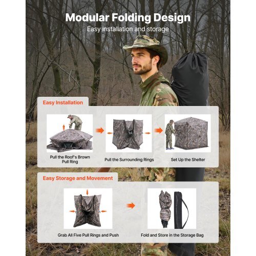 Hunting Blind, 6-7 Person Ground Blinds with Carrying Bag, Portable Camouflage Tent, Reinforced Durable Concealed Shelter with Silent Zipper Door and Window, for Turkey and Deer