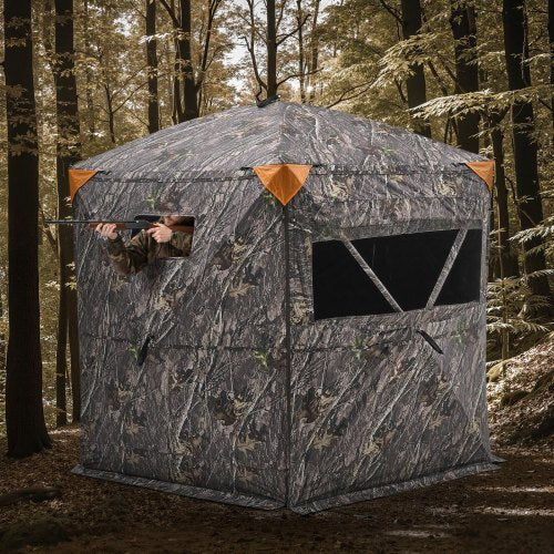 Hunting Blind, 6-7 Person Ground Blinds with Carrying Bag, Portable Camouflage Tent, Reinforced Durable Concealed Shelter with Silent Zipper Door and Window, for Turkey and Deer