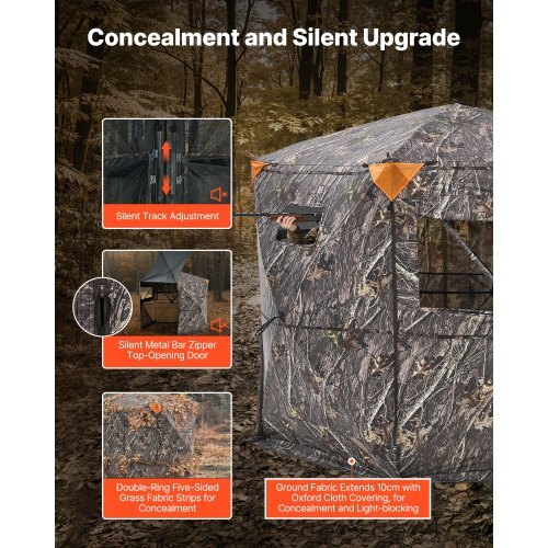 Hunting Blind, 6-7 Person, 288 Degree 5 Side See-Through Ground Blinds with Carrying Bag, Portable Camouflage Tent, Durable Concealed Shelter with Silent Zipper Door and Window, for Turkey Deer