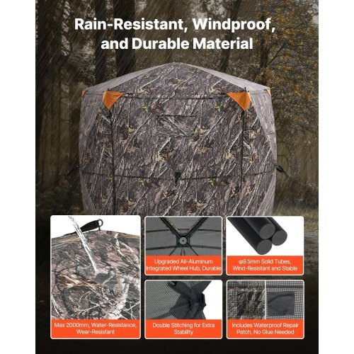 Hunting Blind, 6-7 Person, 288 Degree 5 Side See-Through Ground Blinds with Carrying Bag, Portable Camouflage Tent, Durable Concealed Shelter with Silent Zipper Door and Window, for Turkey Deer
