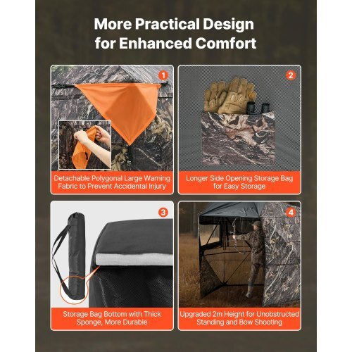 Hunting Blind, 6-7 Person, 288 Degree 5 Side See-Through Ground Blinds with Carrying Bag, Portable Camouflage Tent, Durable Concealed Shelter with Silent Zipper Door and Window, for Turkey Deer
