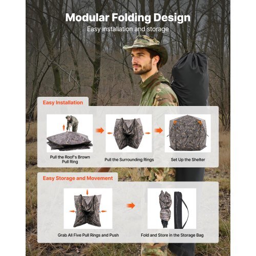 Hunting Blind, 6-7 Person, 288 Degree 5 Side See-Through Ground Blinds with Carrying Bag, Portable Camouflage Tent, Durable Concealed Shelter with Silent Zipper Door and Window, for Turkey Deer