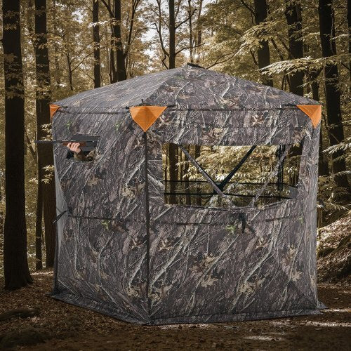 Hunting Blind, 6-7 Person, 288 Degree 5 Side See-Through Ground Blinds with Carrying Bag, Portable Camouflage Tent, Durable Concealed Shelter with Silent Zipper Door and Window, for Turkey Deer