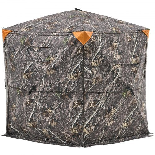 Hunting Blind, 6-7 Person, 288 Degree 5 Side See-Through Ground Blinds with Carrying Bag, Portable Camouflage Tent, Durable Concealed Shelter with Silent Zipper Door and Window, for Turkey Deer