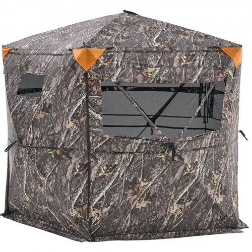 Hunting Blind, 6-7 Person, 288 Degree 5 Side See-Through Ground Blinds with Carrying Bag, Portable Camouflage Tent, Durable Concealed Shelter with Silent Zipper Door and Window, for Turkey Deer