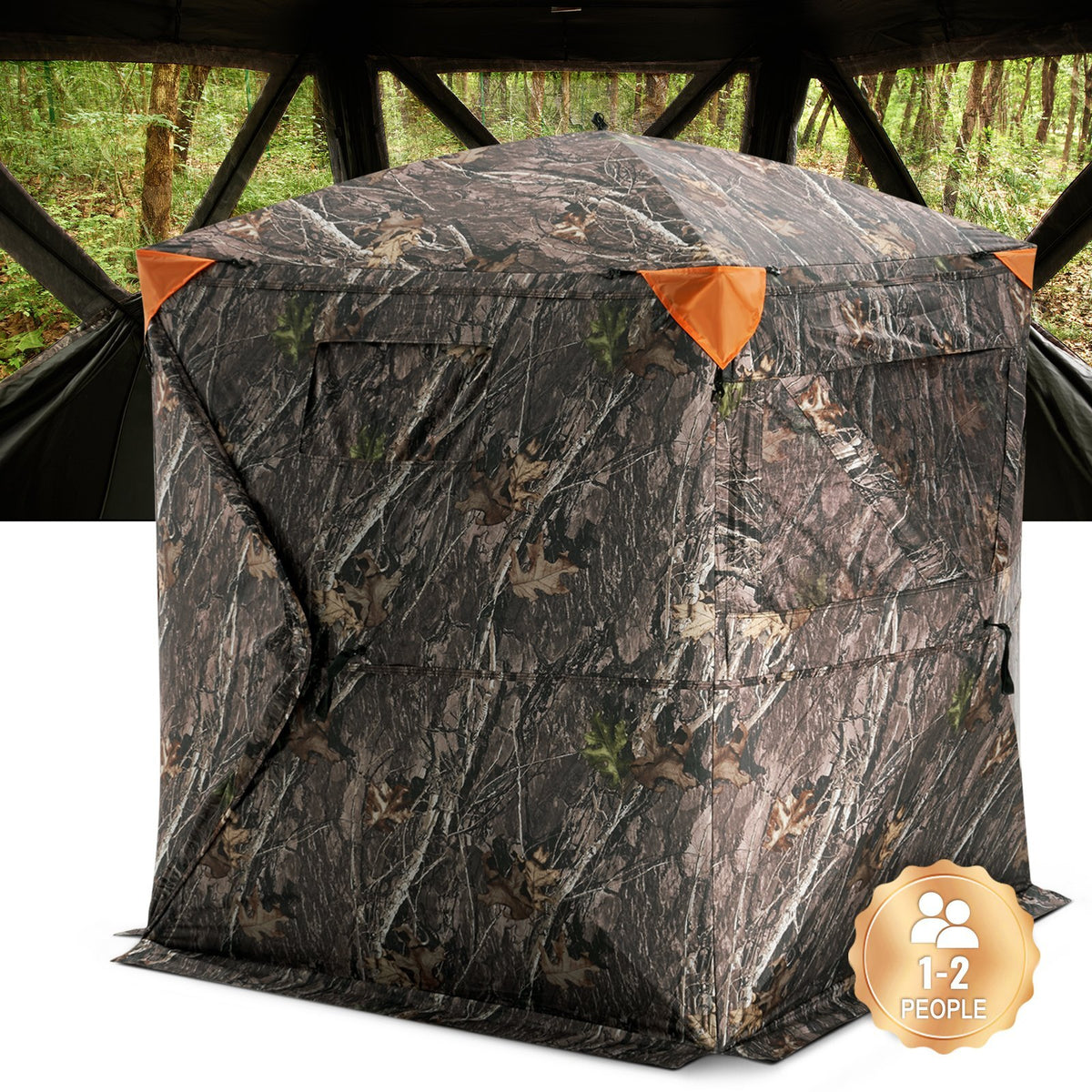Hunting Blind, 270? Ground Blind, 1-2 Person Pop Up Deer Blind for Hunting with Carrying Bag, Portable Resilient Hunting Tent, 3 Horizontal Windows for Turkey and Deer Hunting
