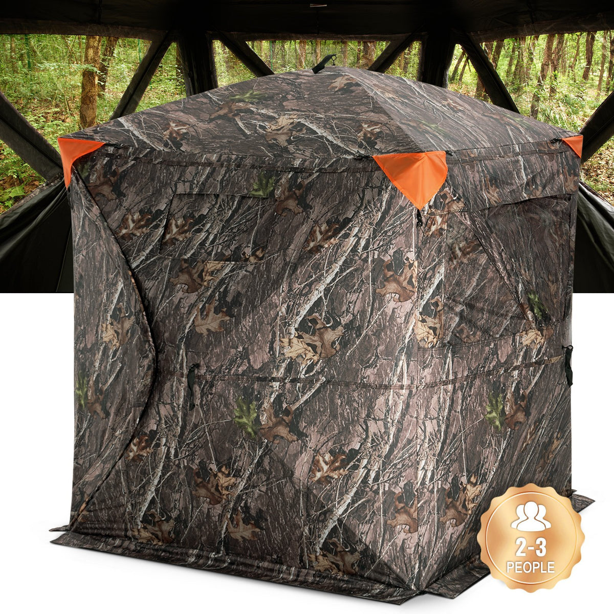 Hunting Blind, 270? Ground Blind, 2-3 Person Pop Up Deer Blind for Hunting with Carrying Bag, Portable Resilient Hunting Tent, 3 Horizontal Windows for Turkey and Deer Hunting