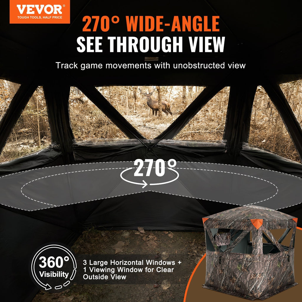 Hunting Blind, 270? Ground Blind, 2-3 Person Pop Up Deer Blind for Hunting with Carrying Bag, Portable Resilient Hunting Tent, 3 Horizontal Windows for Turkey and Deer Hunting