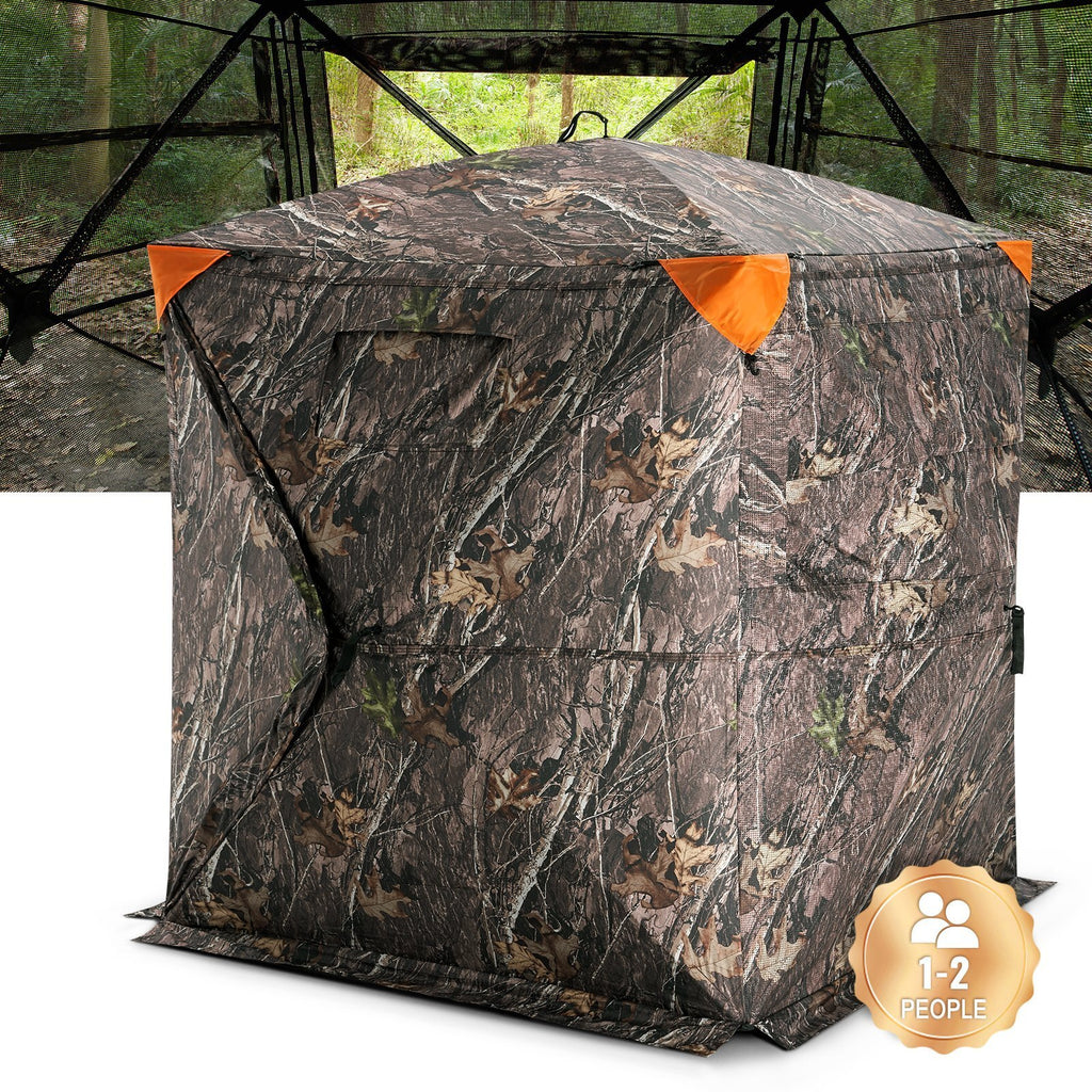 Hunting Blind, 270? See Through Ground Blind, 1-2 Person Pop Up Deer Blind for Hunting with Carrying Bag, Portable Resilient Hunting Tent, One-Way See-Through Mesh for Turkey and Deer Hunting