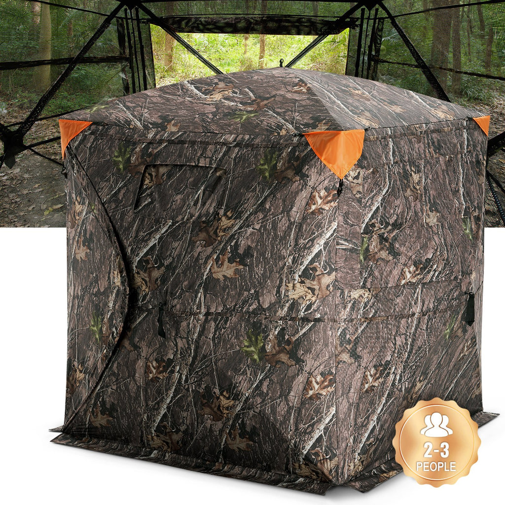 Hunting Blind, 270? See Through Ground Blind, 2-3 Person Pop Up Deer Blind for Hunting with Carrying Bag, Portable Resilient Hunting Tent, One-Way See-Through Mesh for Turkey and Deer Hunting