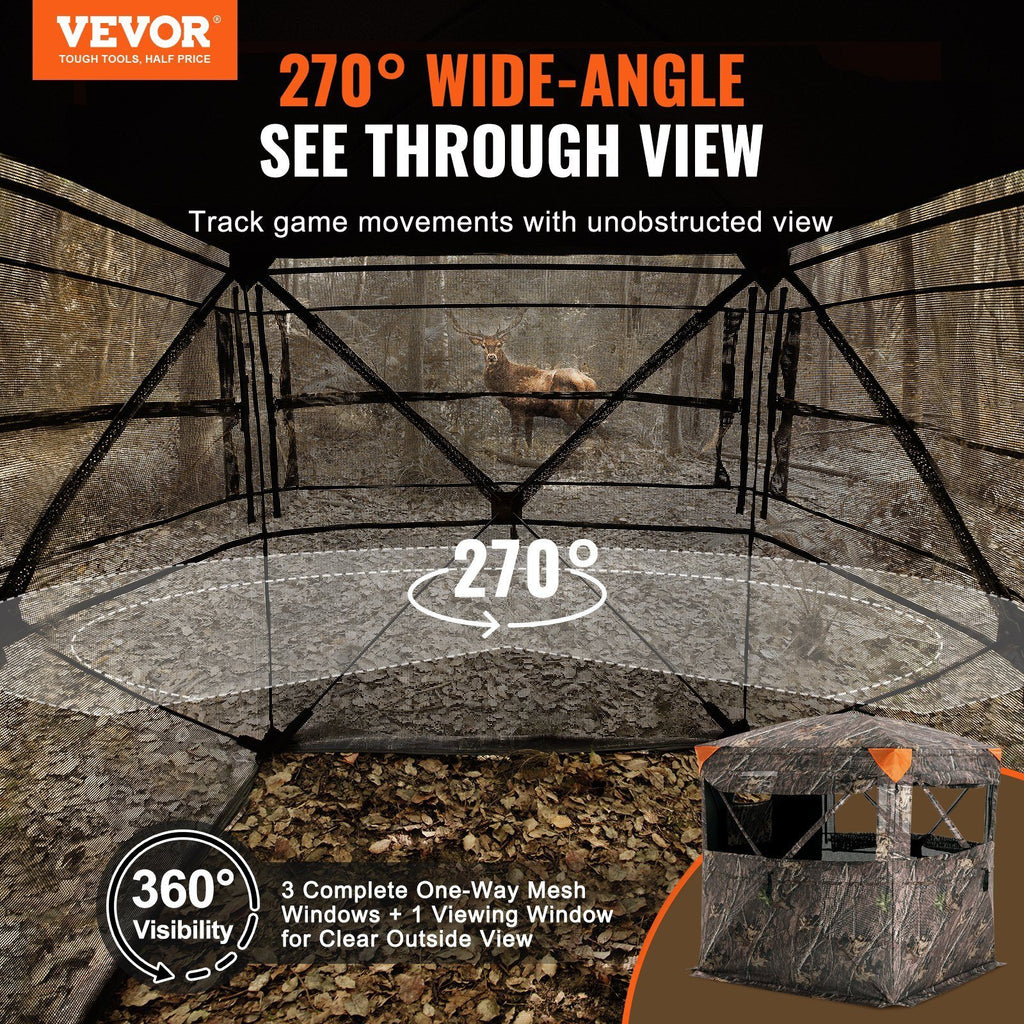 Hunting Blind, 270? See Through Ground Blind, 2-3 Person Pop Up Deer Blind for Hunting with Carrying Bag, Portable Resilient Hunting Tent, One-Way See-Through Mesh for Turkey and Deer Hunting